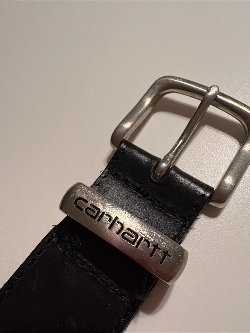 Men’s Carhartt Black Leather Belt with Branded Silver Buckle size 38 used